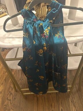 Teal Floral Satin Halter Top